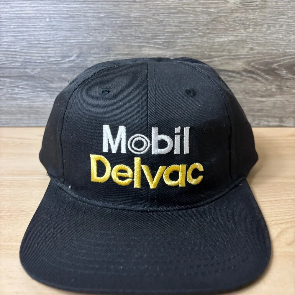 Vintage Mobil Delvac‎ Hat Cap Snap Back Black Trucker Adjustable